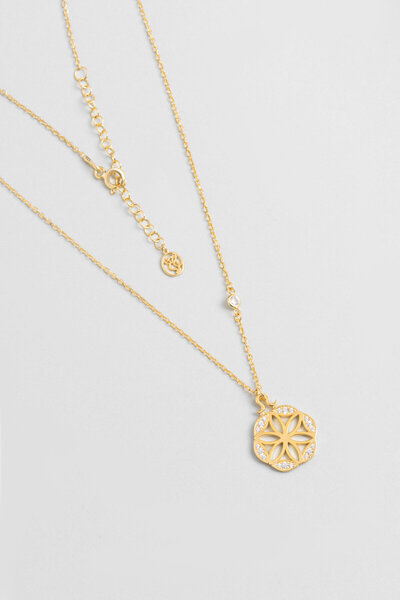 So CHIC... 18 Ayar Sarı Altın Kaplama Gümüş Yaşam Çiçeği 45 Cm Kolye