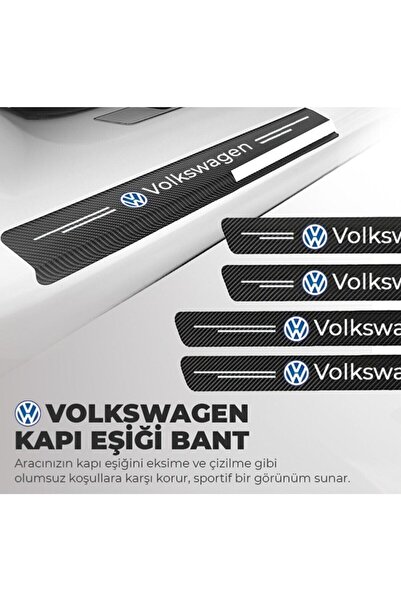 Sm Motors Karbon Kapı Eşiği Koruyucu Bant Folyo 4'lü Set Volkswagen Logolu