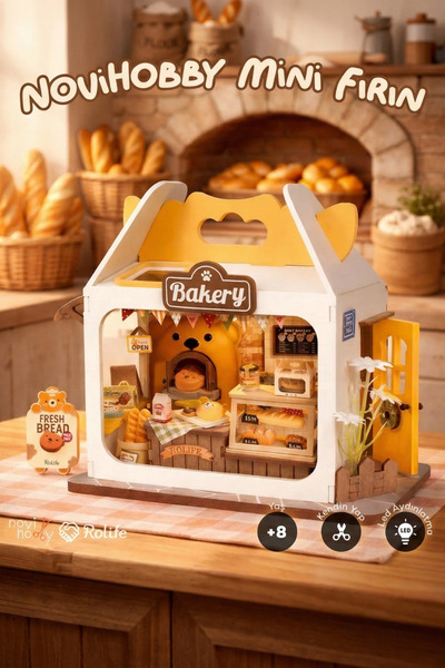 NoviHobby Mini Fırın 3D Puzzle Ahşap Minyatür Maket Kiti DIY Kendin Yap
