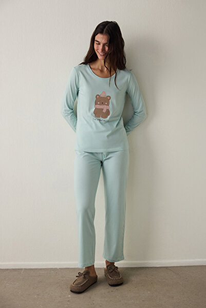 Penti Ent Scarf Crew Neck Long Sleeve Slogan Printed Pajama Set