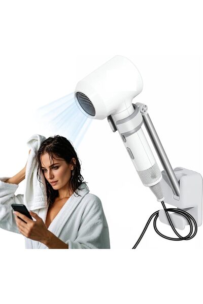 Arabest حامل مجفف شعر يُثبت على الحائط، حامل قابل للتعديل بدون أدوات مع ذراع ...