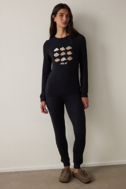 Penti Lana Slogan Printed Crew Neck Pajama Set