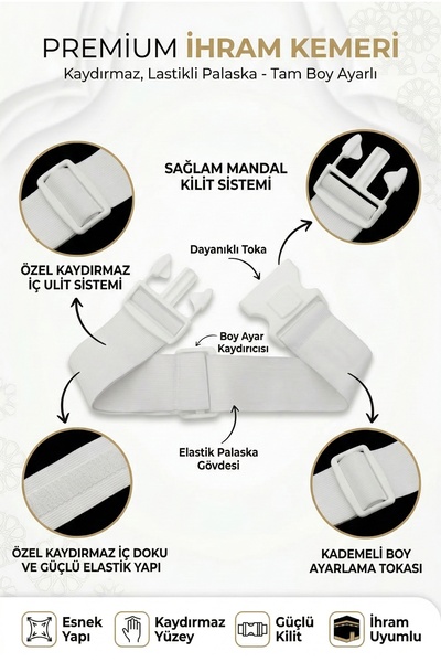 kefilhac İhram Kemeri Kaydırmaz Lastikli Palaska Hac Ve Umre İçin