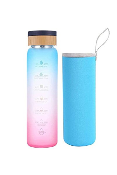 Arabest زجاجة ماء من زجاج البوروسيليكات سعة 1000 مل مزودة بمؤشر زمني وغطاء من...