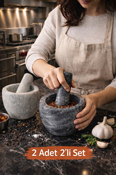 GLAVERA 2 ADET DOĞAL MERMER HAVAN