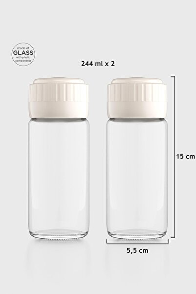 Renga Hibrit 244 ml Bej Kapaklı 2'li Cam Baharatlık Seti 161005