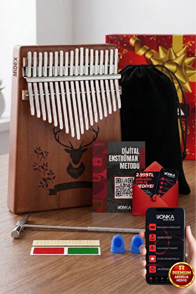 Midex Klx-456 Hakiki Maun Ağacı Kalimba 17 Çelik Tuşlu (TÜRKÇE METOD ÇANTA ÇE...