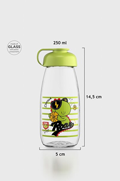 Renga Milky Kids Desenli 250 ml Cam Şişe 182056 Yeşil