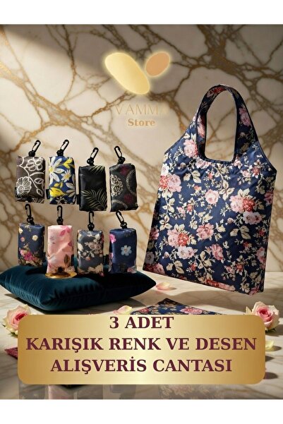 Vamma Home 3 ADET Çantalı Katlanabilir Suya Dayanıklı Leke Tutmaz Alışveriş P...
