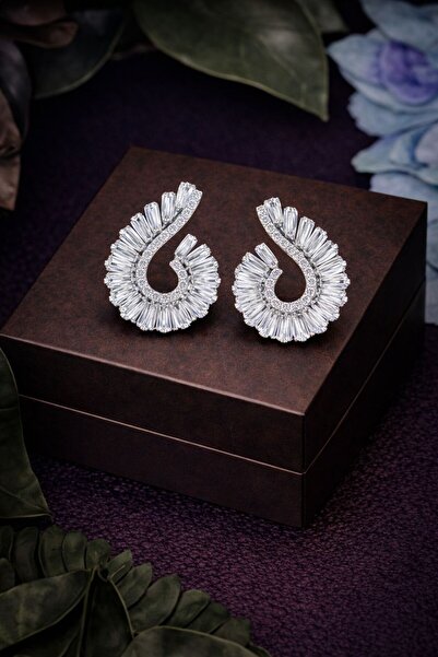 VİYA Cecilia Gümüş Renk Zirkon Taşlı Abiye Küpe