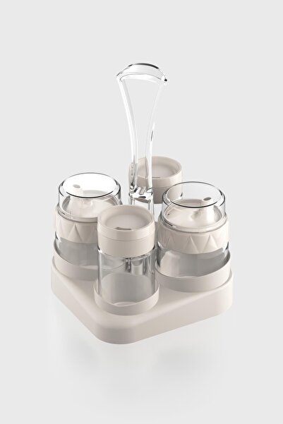 Renga طقم زيت وملح زجاجي من ليكسا مكون من 5 قطع مع حامل 151073 بيج