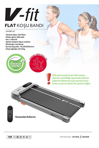 VFİT V-Fit Flat Koşu Bandı 34x79 cm Minimal Yürüyüş Bandı Uzaktan Kumandalı & Eğimli