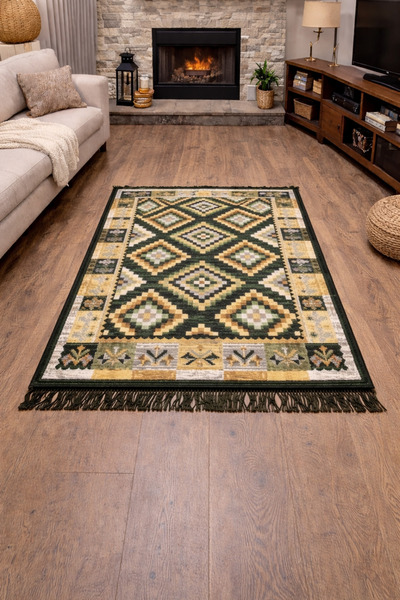 OEM Covor tradițional, față-verso, dimensiune 80 x 120 cm, verde H&H 404