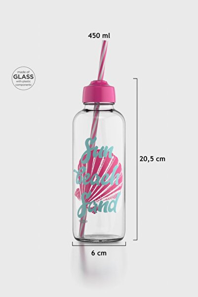 Renga Felix Sun Beach Desenli 450 ml Pipetli Cam Şişe 182055 Pembe