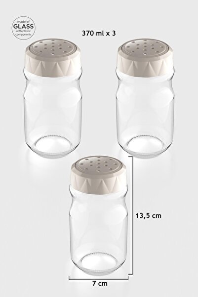 Renga Lexa 370 ml Set of 3 Glass Spice Jars 161016 Beige
