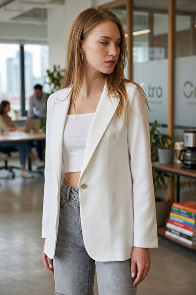 armonika Jachetă albă cu un singur nasture pentru femei Arm-23y001047