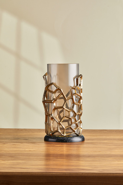 Cornella PİLLAR ANTİK GOLD GRİ OMBRELİ CAM MUMLUK KÜÇÜK – Çıkarılabilir Cam, ...