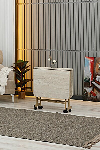 ALCHAİR Almira 70x110 Traverten Desen Açılabilir Katlanabilir Tekerlekli Mutf...