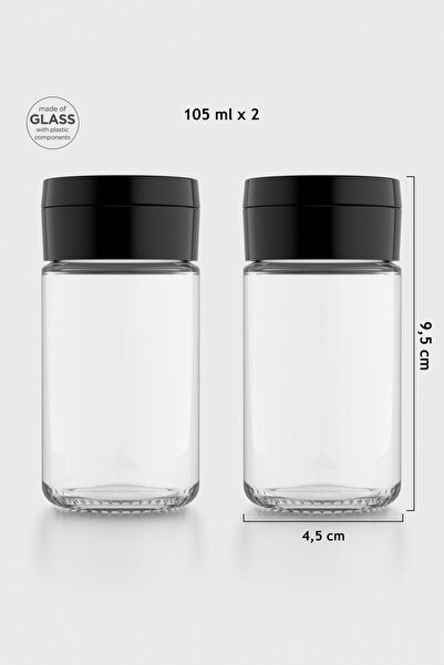 Renga Dorian 105 ml Siyah Kapaklı 2'li Cam Tuzluk Biberlik Seti 121006