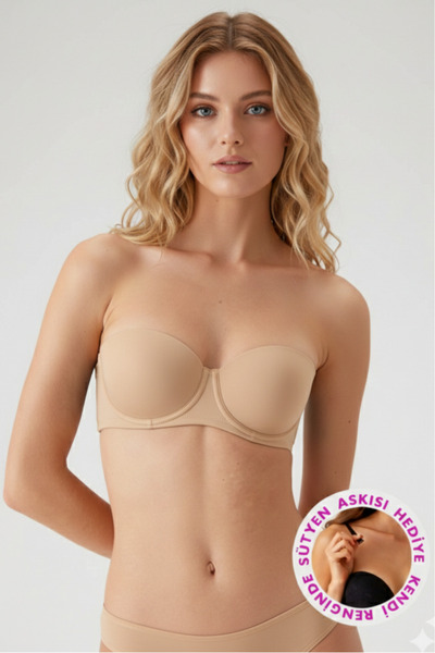 Viuma Kadın Ten V602061 Siena Balenli Desteksiz / Dolgusuz Micro Straplez Bas...