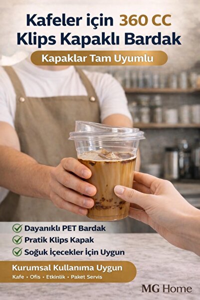 VENON 100 Adet 360 Cc 📢 KLİPS KAPAKLI BARDAK 🍹Plastik Bardak Limonata Soğuk...