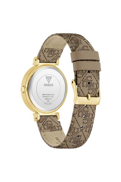 Guess ساعة نسائية تناظرية بلون بيج وذهبي