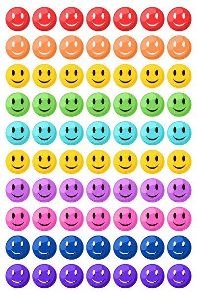 Bimotif Karışık renkli gülen yüz (smile) sticker seti, 70 adet