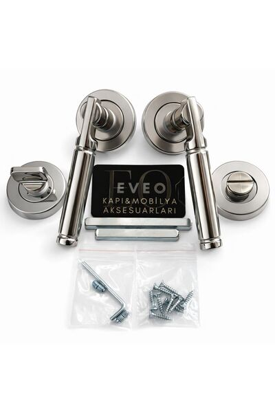 EVEO YUVARLAK ROZETLİ LÜKS NİKEL PARİS WC KAPI KOLU (1 KAPIYA GÖRE TAKIM )