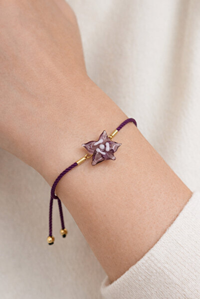 ADAMODART Orchid Murano Glass Beaded Adjustable Drawstring Bracelet