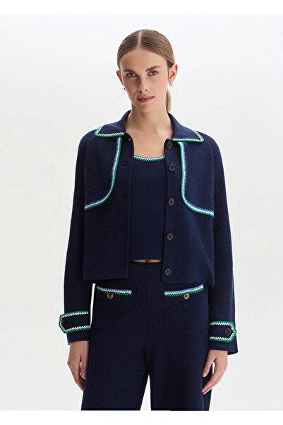 Knitss Lacivert Organik Merserize Pamuk Triko Ceket