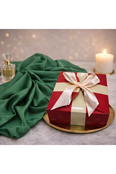 velve Esarfa scurta de dama, din matase satinata, in cutie cadou, Verde, 70x7...