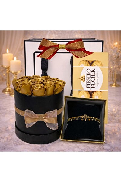 velve Pachet goldishold pentru femei, aranjament floral, bratara si 8 praline...