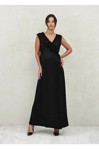 Genel Markalar Yakası Fırfırlı Uzun Abiye Hamile Elbise