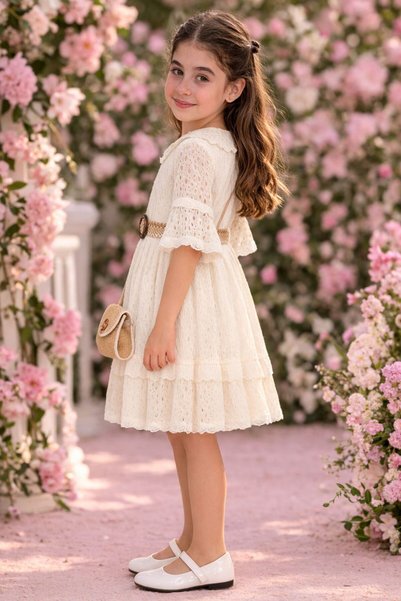 SÜSLÜ PİNK KİDS Lace Dress for Girls, Holiday Dress