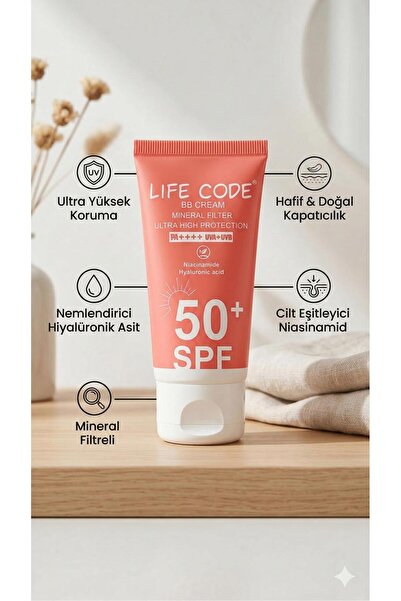 LİFE CODE BB Güneş Kremi Mineral Filtre Renk Tonu Eşitleyici 50 Spf Skin Care...