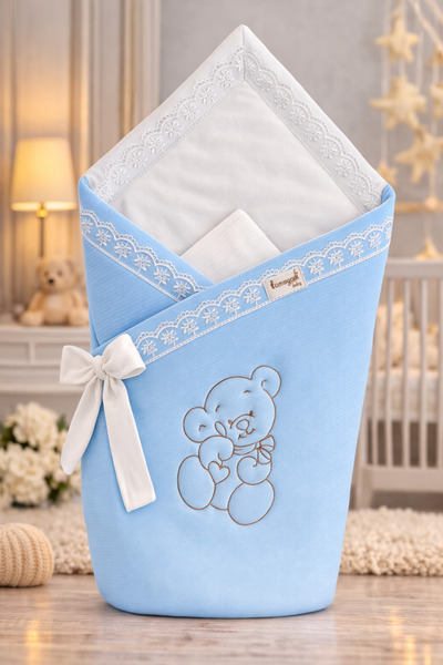 Tomuycuk Teddy Bear Embroidered 100% Cotton 85X85Cm Baby Blanket |   Girls Bo...