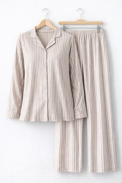 Arnetta Kadın Kışlık Regular Fit Beyaz Gömlek Pijama Takım AR3426-S-V1
