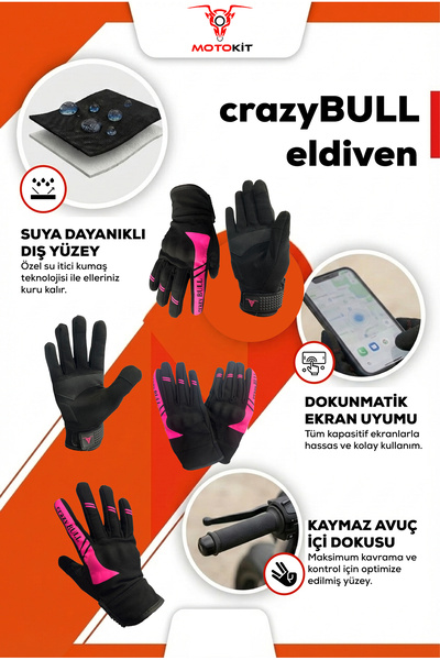 MOTOKIT قفازات Crazybull Eagle Pink للدراجات النارية مقاومة للماء والرياح للف...