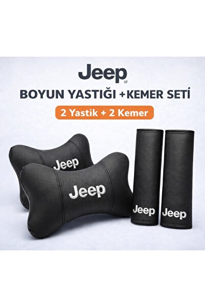 Jeep Logolu Araç Boyun Yastığı ve Emniyet Kemeri Kılıfı Seti 2 Yastık + 2 Kemer Konfor Paketi