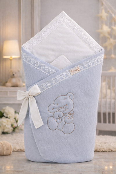 Tomuycuk Gray Teddy Bear Embroidered 100% Cotton Pieces 85X85Cm Baby Blanket ...