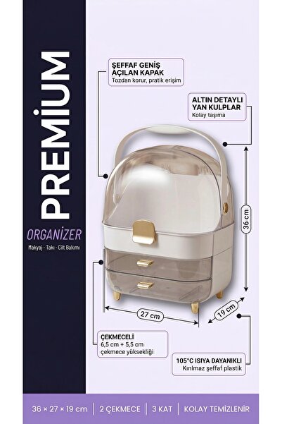 MAKRİ HOME Şeffaf Kırılmaz Kapaklı Makyaj ve Takı Organizeri, Çekmeceli, Beya...