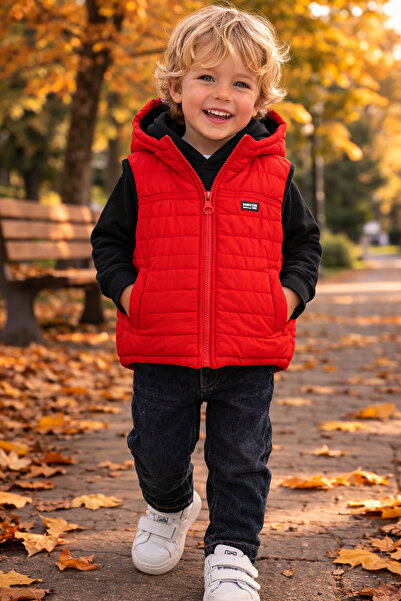 NANİCA Red Boy's Hooded Puffer Vest 6-16 Years Old
