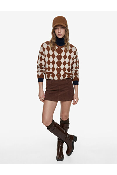 Koton guler rotund Cardigan tricotat cu model argintiu, cu buzunare cu nastur...