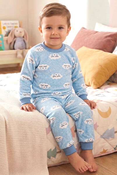 bebegen Erkek Bebek Bulut Desenli Alt Üst Mavi 2'li Pijama Takım