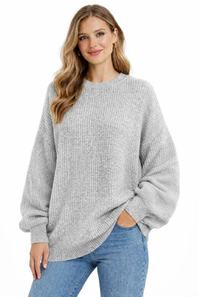 Kırlangıç Moda سترة تريكو نسائية باللون الرمادي قصة فضفاضة برقبة دائرية