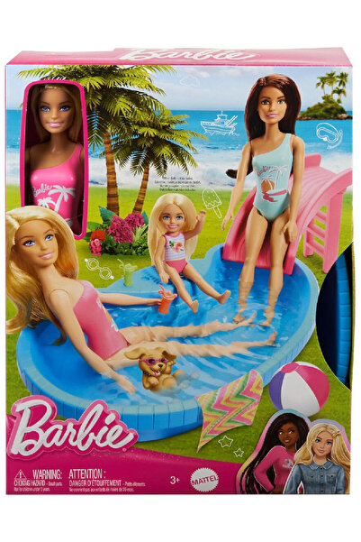 Barbie Set Papusa cu tobogan pentru piscină (HRJ74)