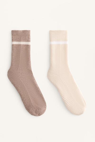 Oysho 2 çift pamuk karışımlı classic yoga ve pilates çorabı