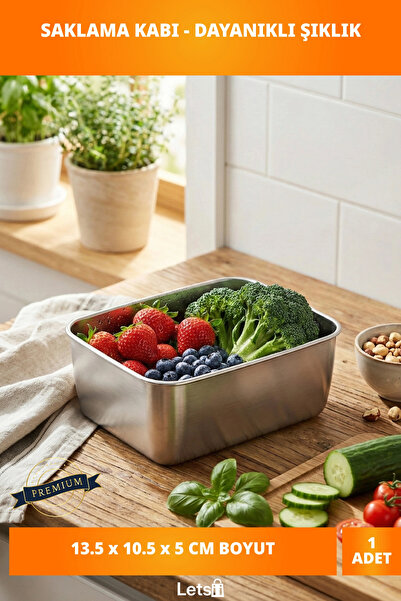 Letsii Paslanmaz Çelik Dayanıklı Koku Geçirmez Saklama Kabı 13.5 cm x 10.5 cm...