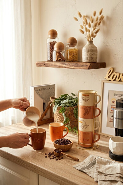 Tohana طقم أكواب بورسلين رباعية مع حامل معدني 300 مل.