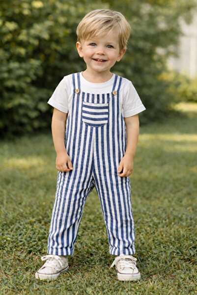 LLUVİA KIDSS Çizgili salopet lacivert